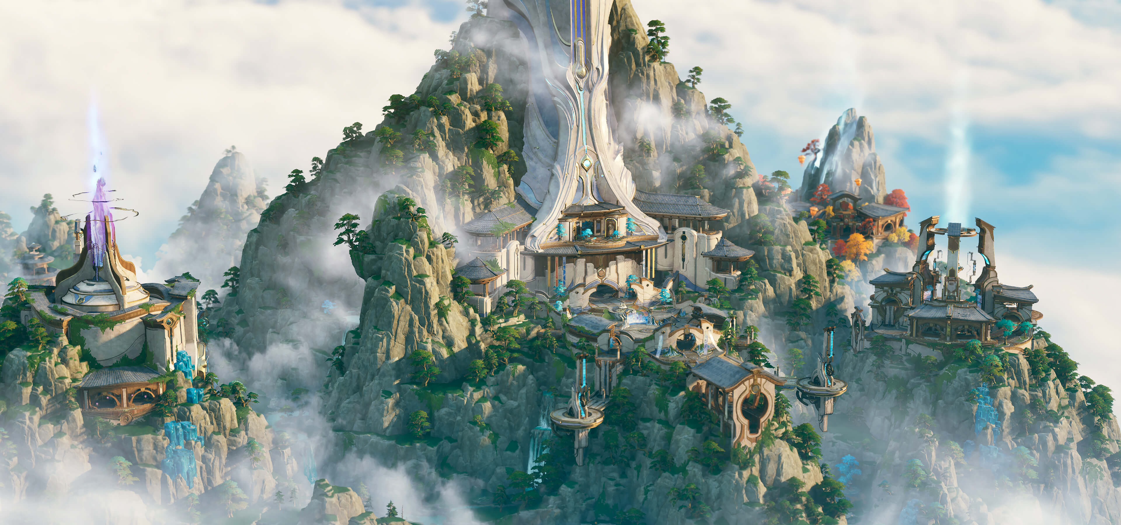 Jixia Academy overview showing the scholarly district surrounded by mountains and water