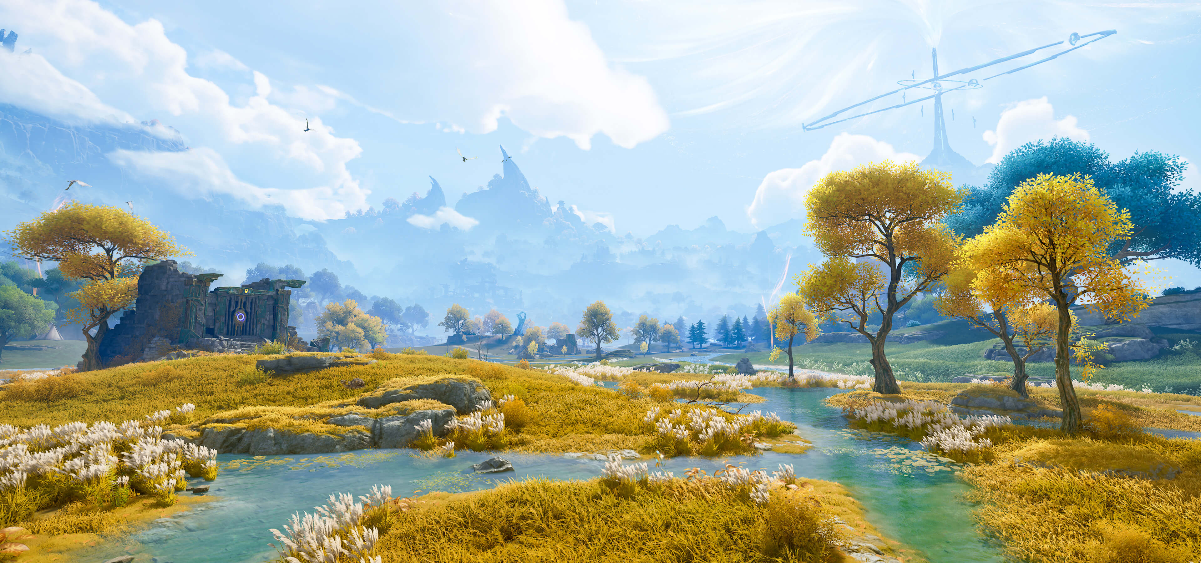 Springbrook Plains open grassland with ancient ruins in the distance