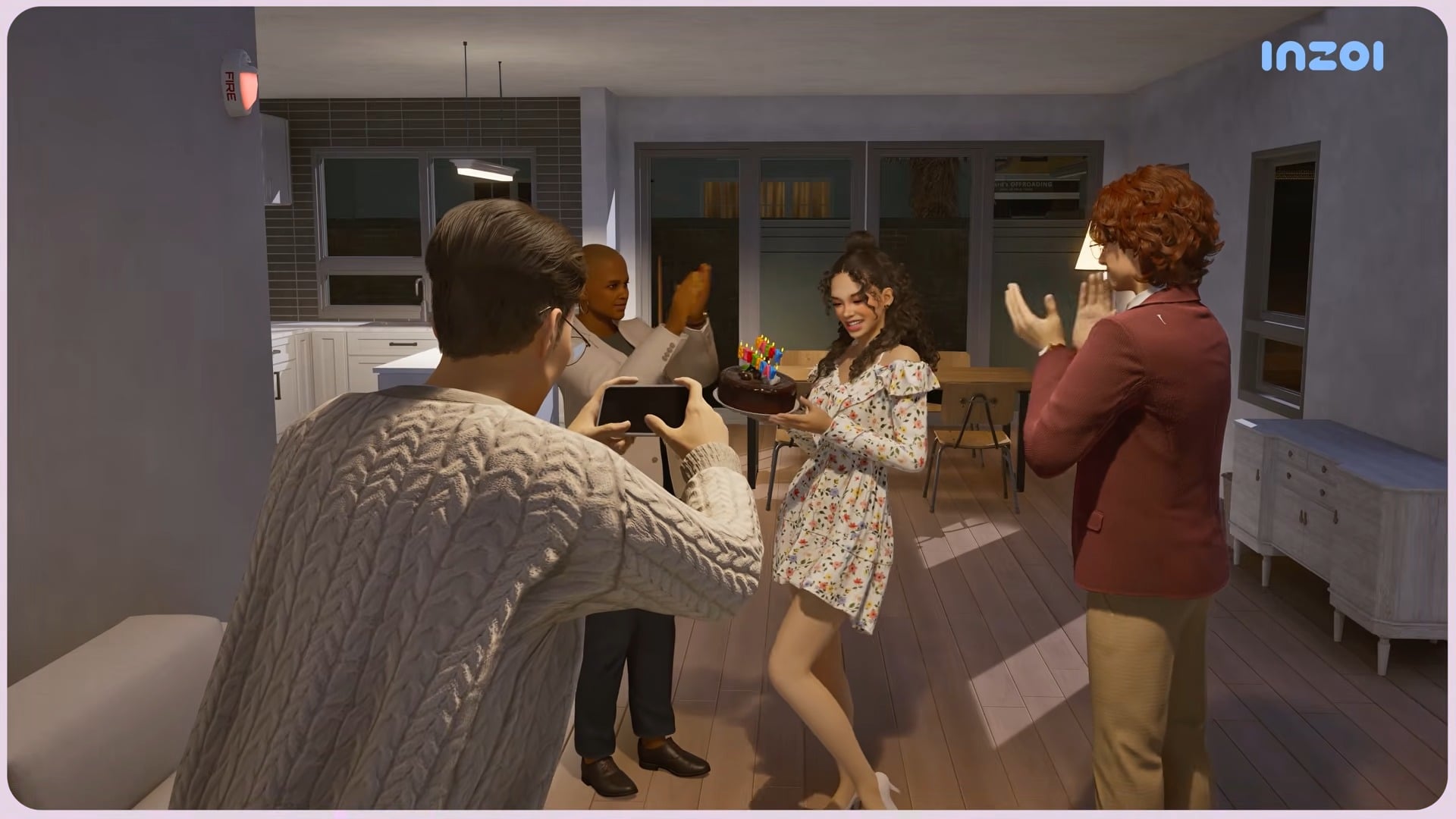 inZOI birthday party celebration with cake and guests