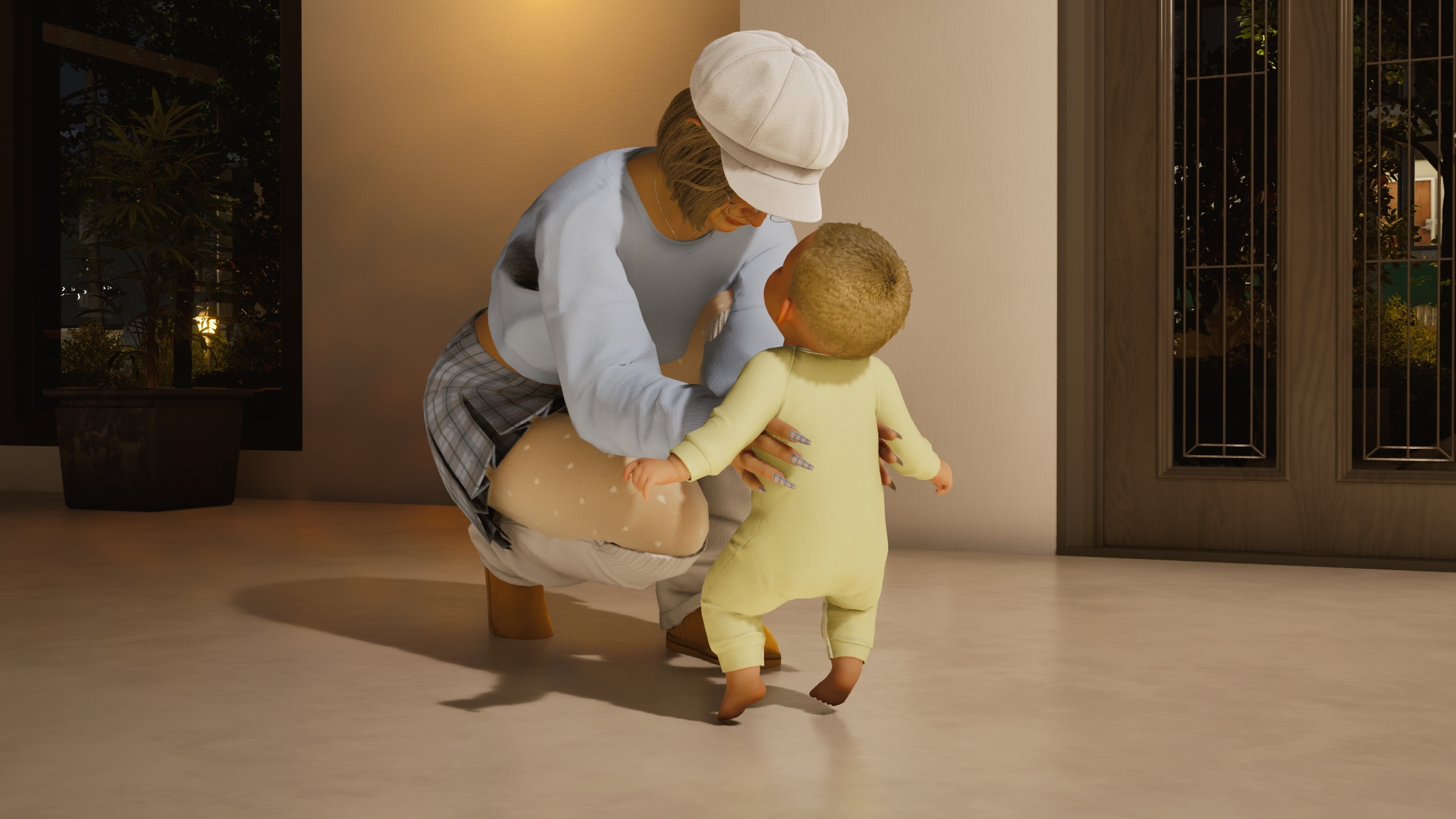 inZOI family members interacting at home