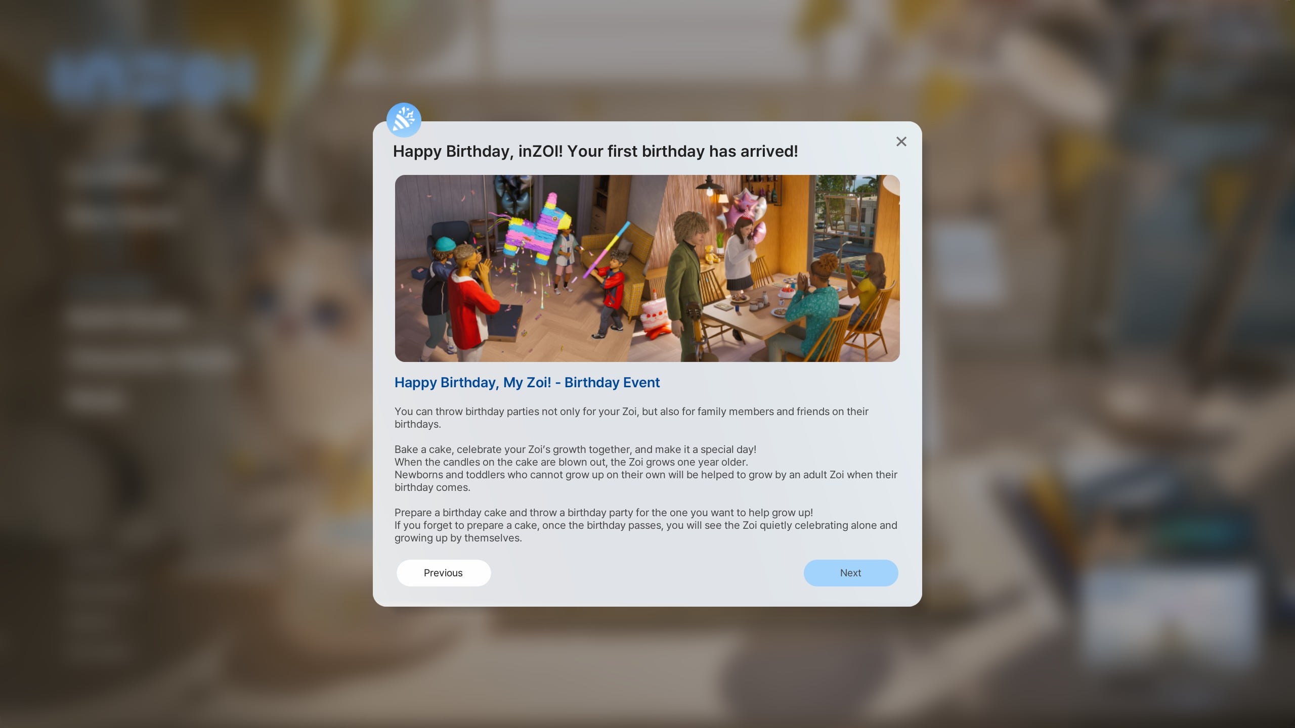 inZOI household overview showing family members and their status