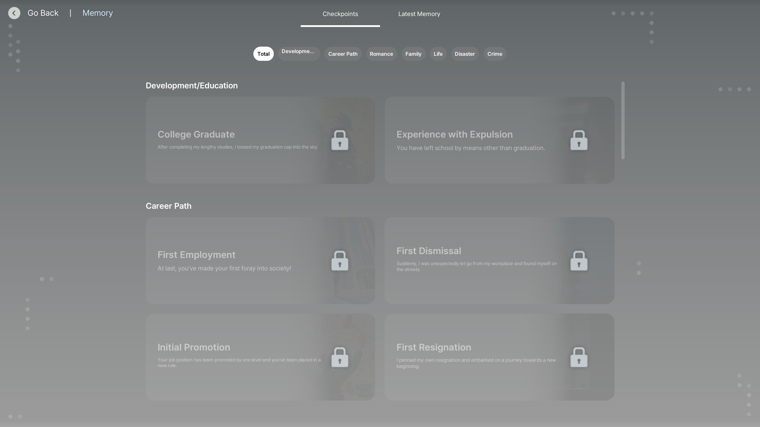 inZOI memory tracking interface showing shared memories between Zois