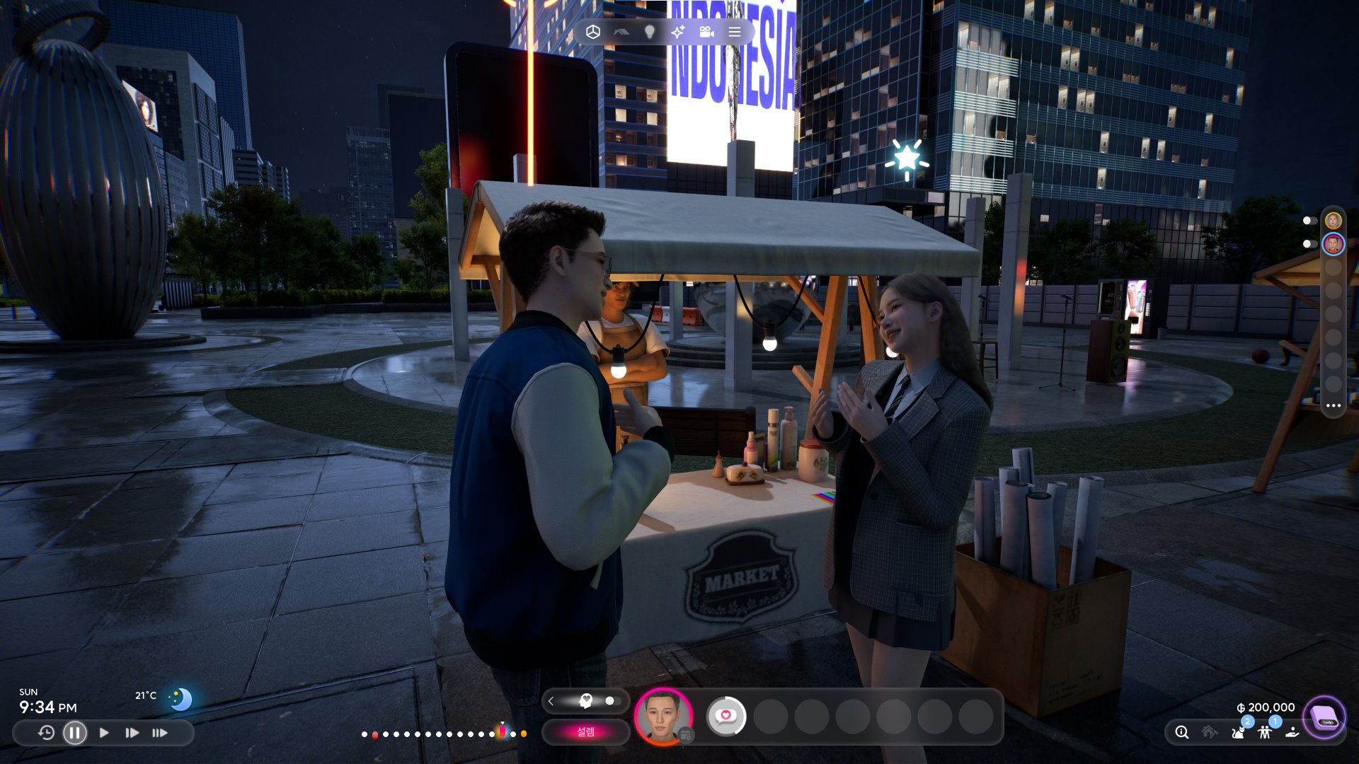 A night flea market stall in Dowon with two Zois browsing