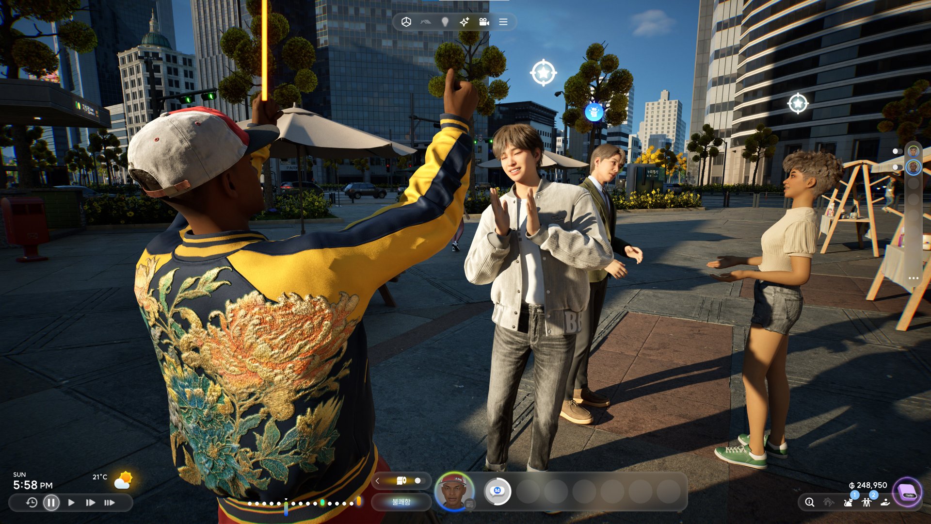 A group of Zois socializing together in a Dowon plaza