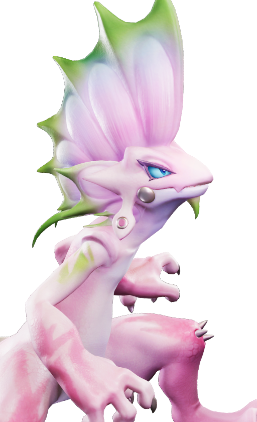 Official full-body artwork of the Aniimo Pomawk in its Sea of Flowers Form, a Grass element Break role creature