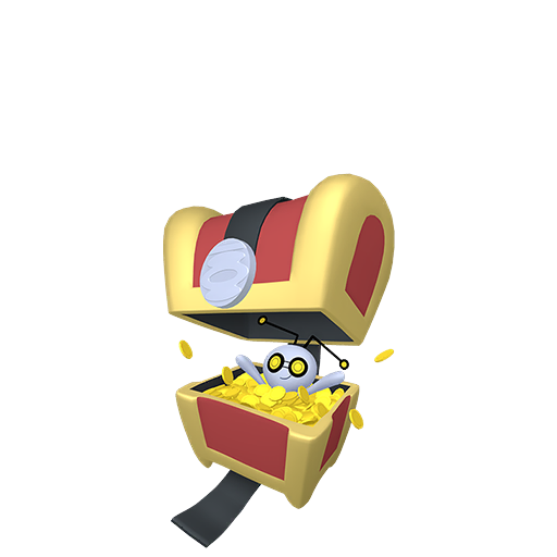 Gimmighoul sprite from Pokemon Pokopia showing the Coin Chest Pokemon with Collect specialty