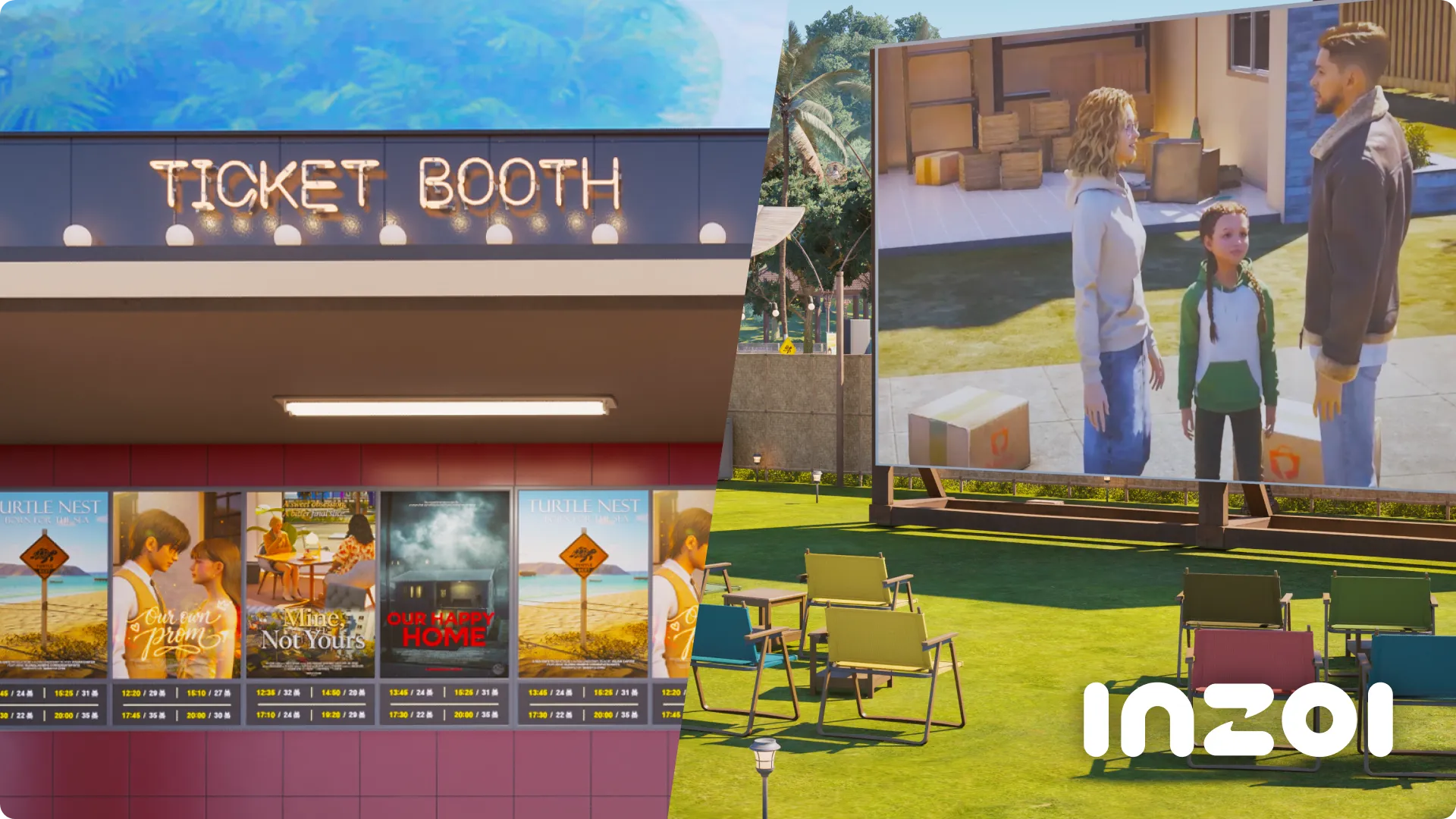 Movie theater venue with popcorn machine in inZOI's first anniversary update