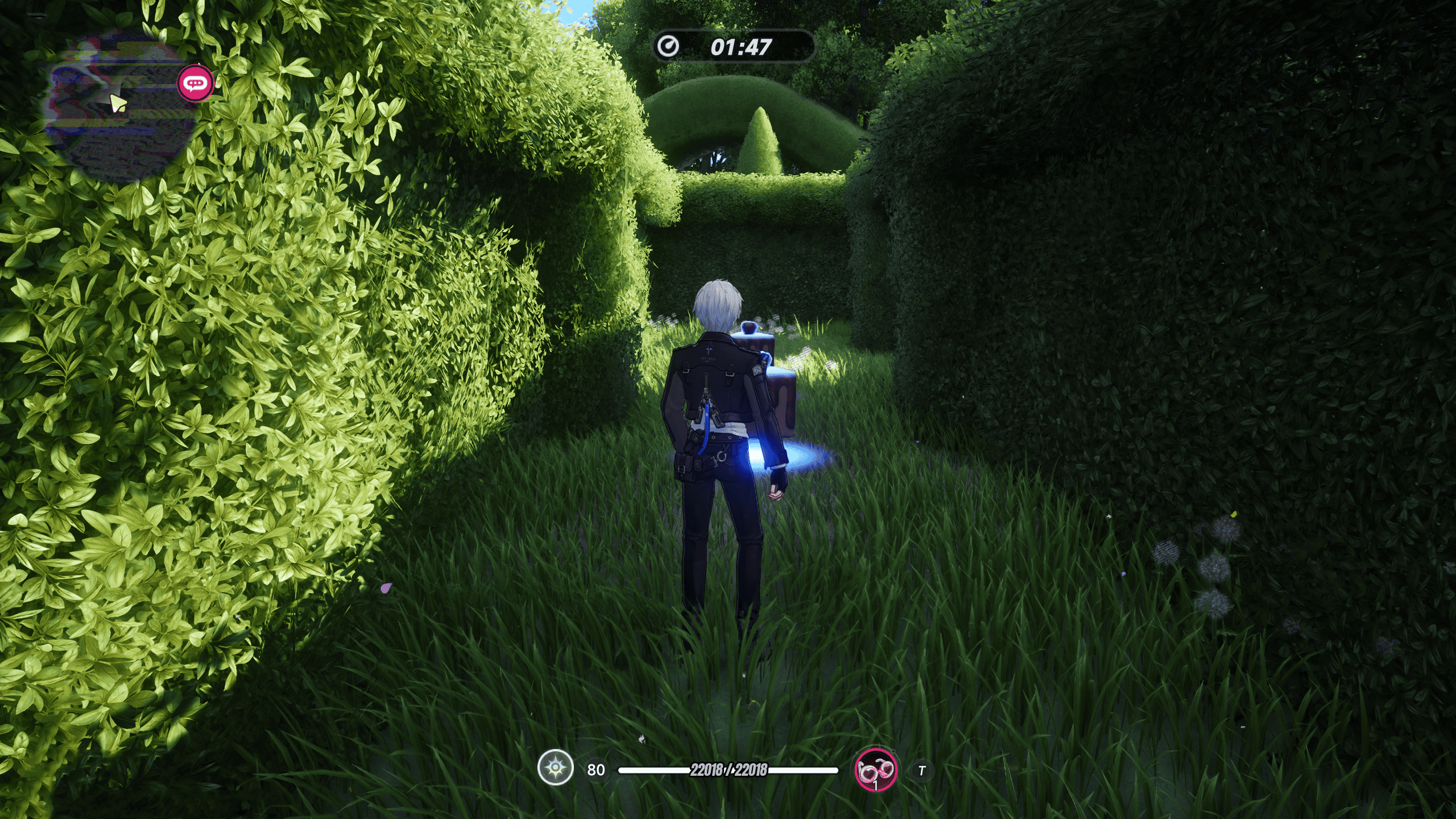 An Appraiser explores leafy hedge walls in Flora Maze.