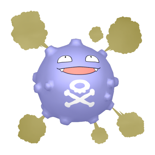 Koffing sprite from Pokemon Pokopia showing the Poison Gas Pokemon with Recycle specialty
