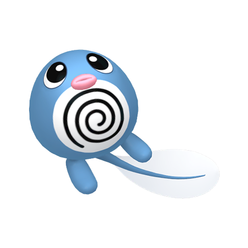 Poliwag sprite from Pokemon Pokopia showing the Tadpole Pokemon with Water specialty
