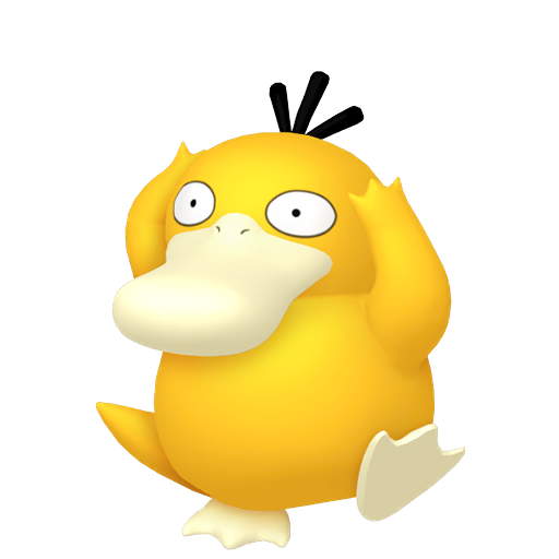 Psyduck sprite from Pokemon Pokopia showing the Duck Pokemon with Search specialty