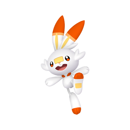 Scorbunny sprite from Pokemon Pokopia showing the Rabbit Pokemon with Burn specialty