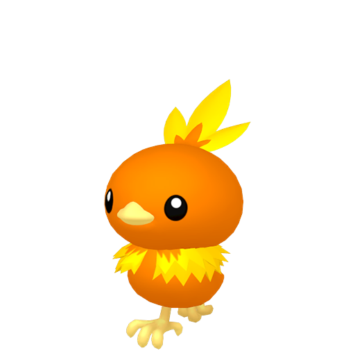 Torchic sprite from Pokemon Pokopia showing the Chick Pokemon with Burn specialty