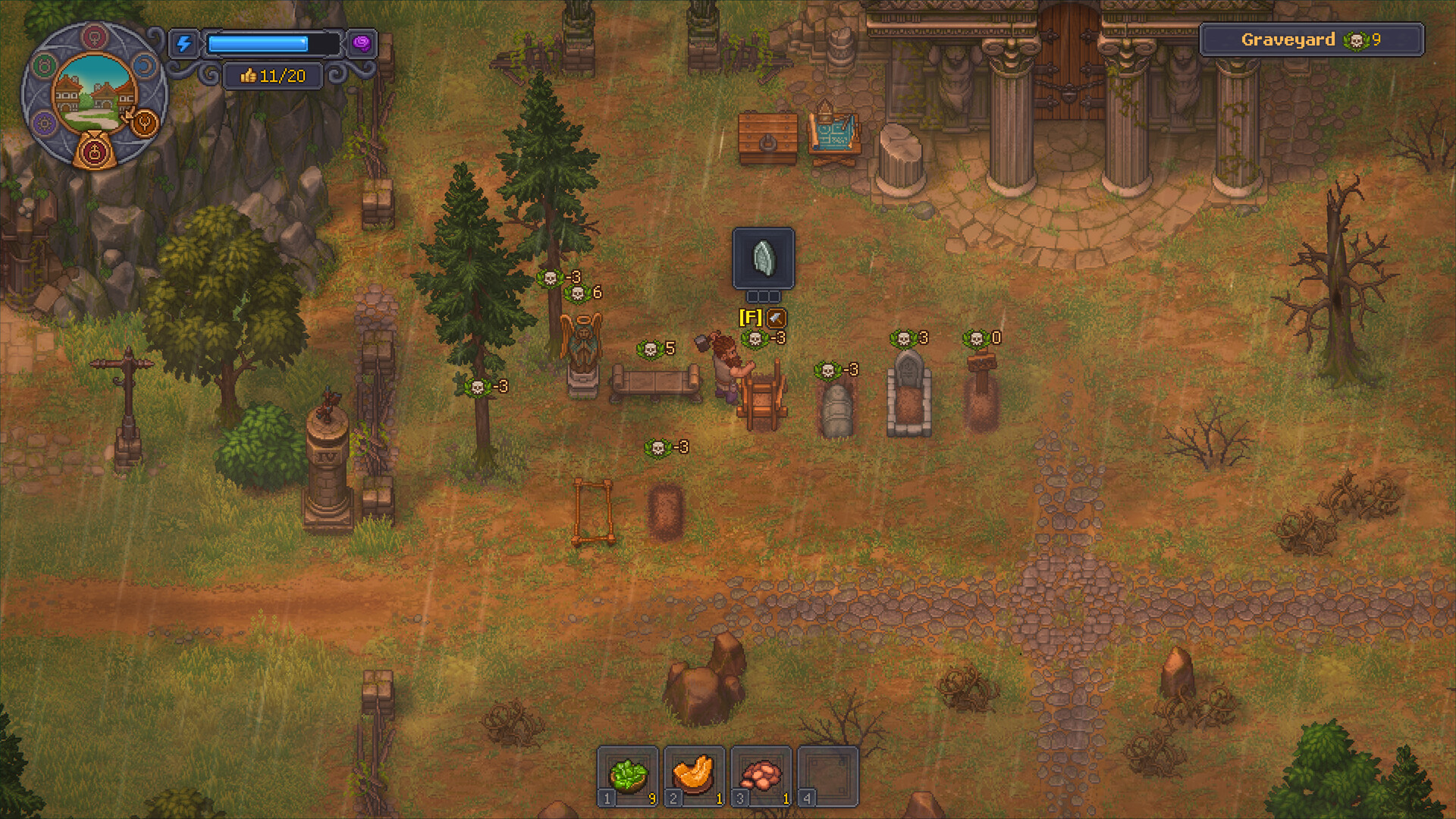 Graveyard Keeper 2 screenshot of a crafting bench powered by a zombie laborer working underground in a treadmill