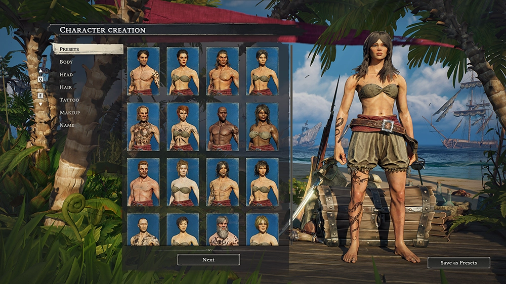 Windrose character creation screen with appearance options