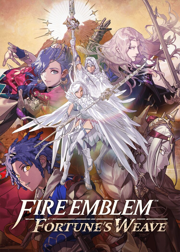Vertical poster key art of the four Heroes arranged around the white-robed Eshmel