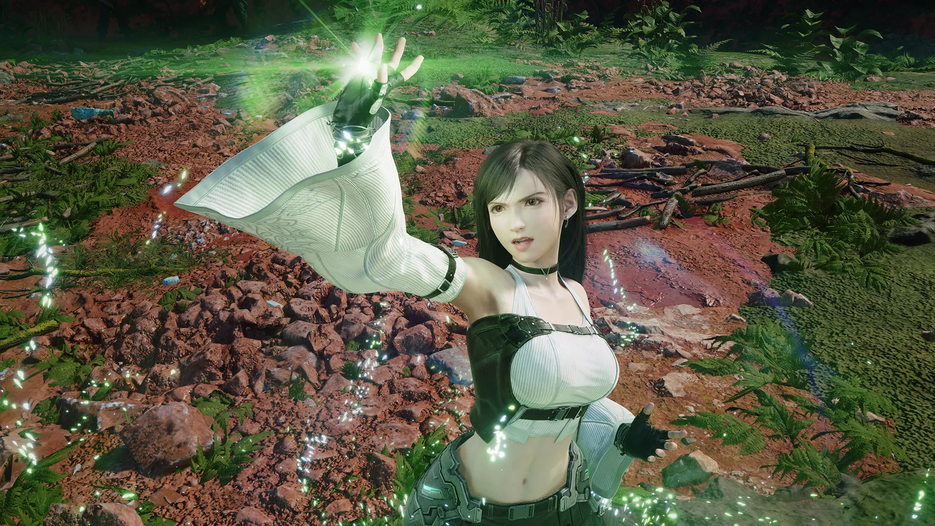 A party member unleashes magic in combat in Final Fantasy VII Revelation