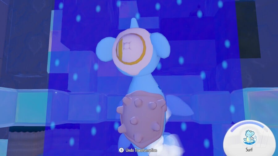 Ditto using Waterfall transformation to climb waterfalls in Pokemon Pokopia