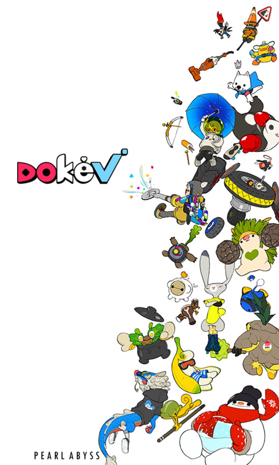 Official DokeV poster art showing a cascading lineup of dozens of different Dokebi designs beside the DokeV logo
