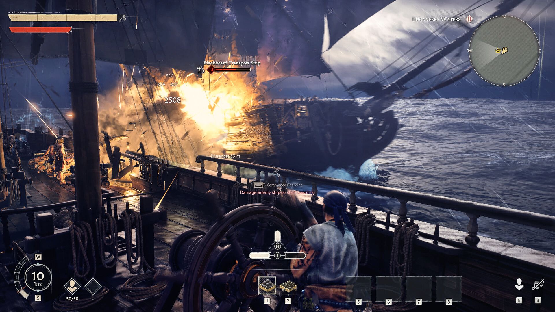 Windrose naval combat with ships exchanging cannon fire