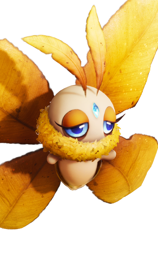 Official full-body artwork of the Aniimo Flutternym in its Mountain Woods Form, a Wind and Rock element Heal role creature