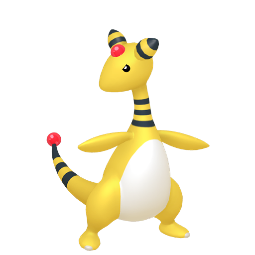 Ampharos sprite from Pokemon Pokopia showing the Light Pokemon with Trade and Generate specialties