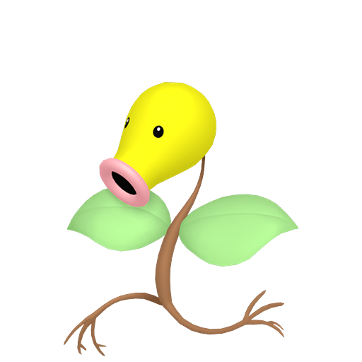 Bellsprout sprite from Pokemon Pokopia showing the Flower Pokemon with Grow and Litter specialties