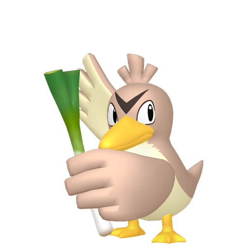 Farfetch'd sprite from Pokemon Pokopia showing the Wild Duck Pokemon with Chop and Build specialties