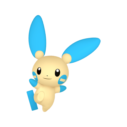 Minun sprite from Pokemon Pokopia showing the Cheering Pokemon with Generate specialty