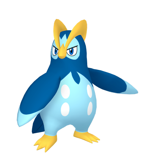 Prinplup sprite from Pokemon Pokopia showing the Penguin Pokemon with Water and Trade specialties