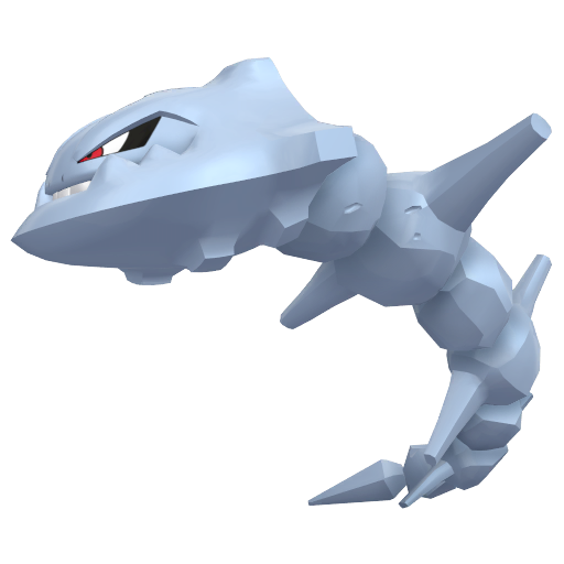 Steelix sprite from Pokemon Pokopia showing the Iron Snake Pokemon with Bulldoze and Crush specialties