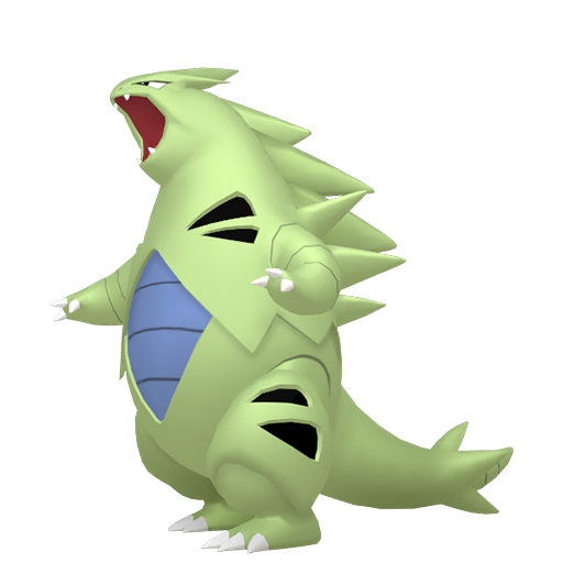 Tyranitar sprite from Pokemon Pokopia showing the Armor Pokemon with Bulldoze and Crush specialties