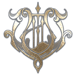 Cleric class emblem, a gold lyre shaped crest