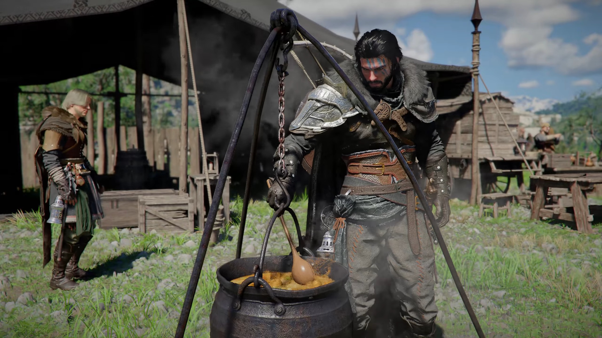 Cooking life skill gameplay at the Greymane Camp in Crimson Desert