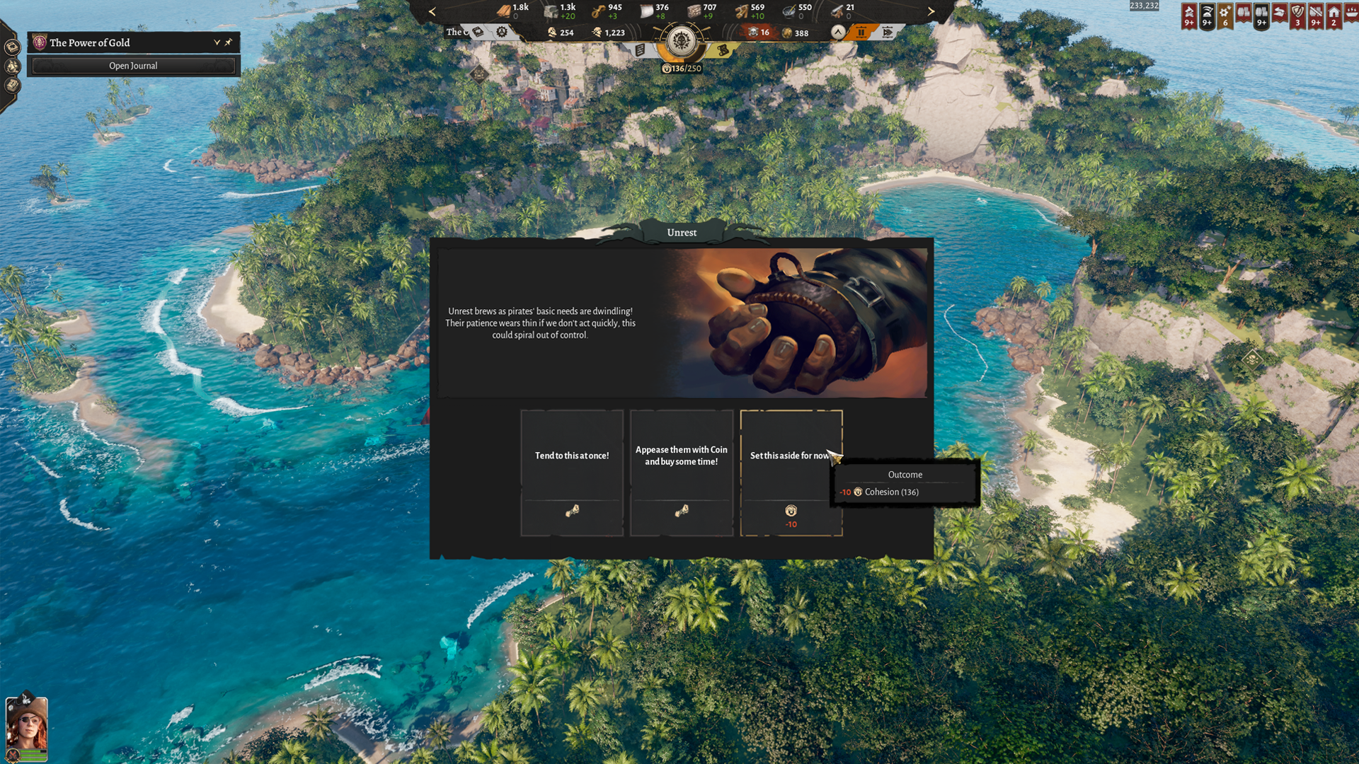 An event scene presenting the player with a narrative choice