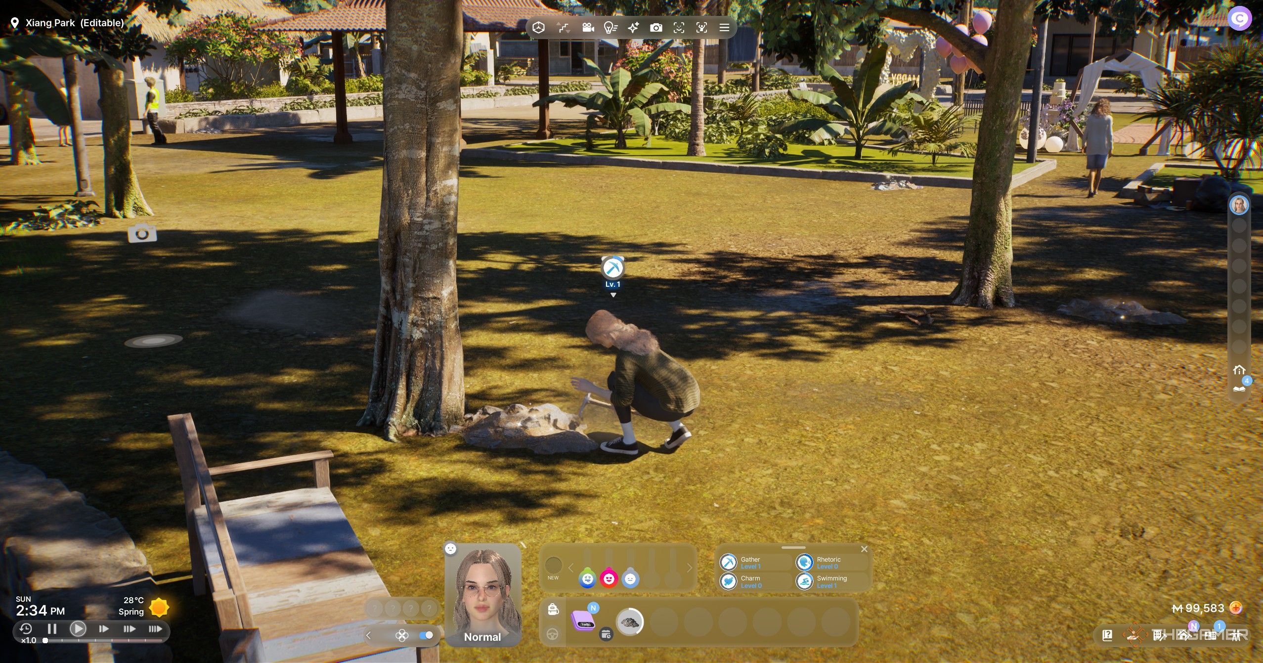 A Zoi actively mining gems at a mining spot in Cahaya, inZOI