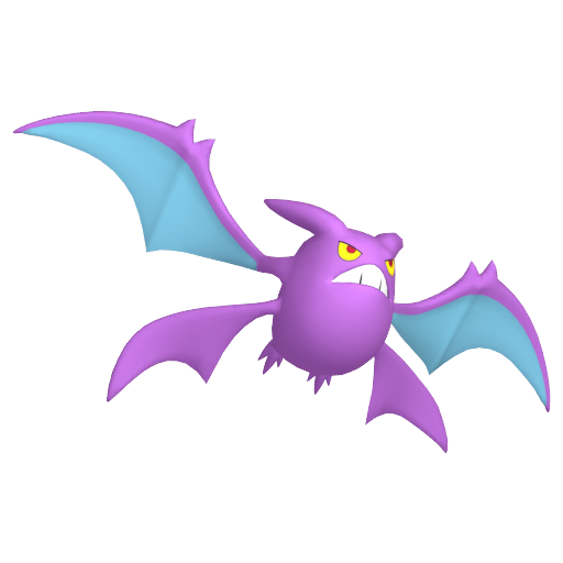 Crobat sprite from Pokemon Pokopia showing the Bat Pokemon with Chop and Search specialties