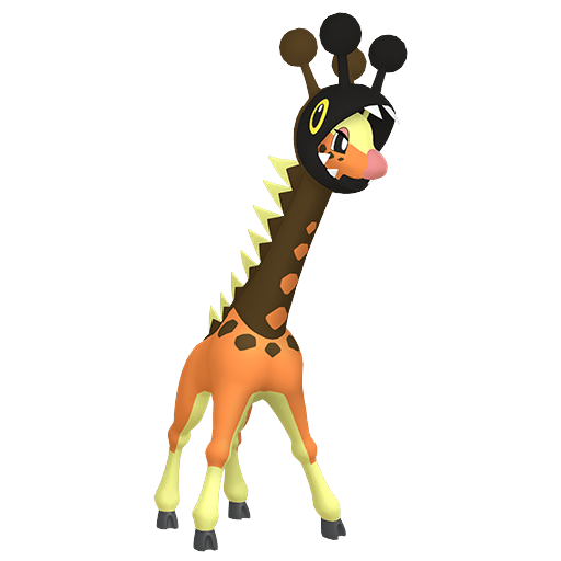 Farigiraf sprite from Pokemon Pokopia showing the Long Neck Pokemon with Gather and Search specialties