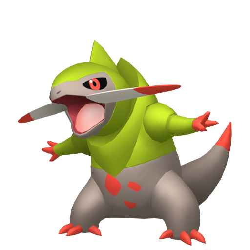 Fraxure sprite from Pokemon Pokopia showing the Axe Jaw Pokemon with Chop specialty
