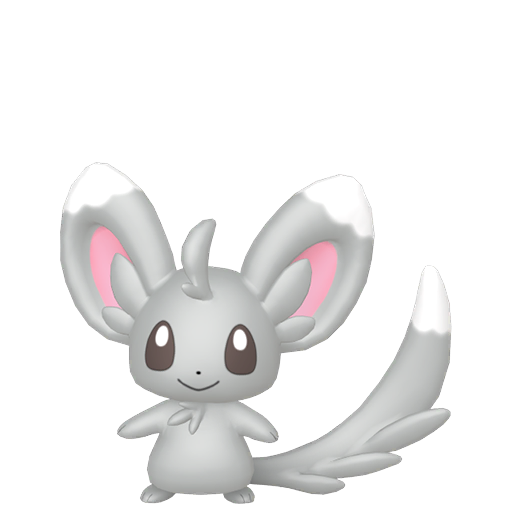 Minccino sprite from Pokemon Pokopia showing the Chinchilla Pokemon with Gather specialty