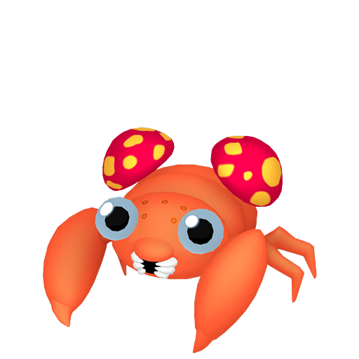 Paras sprite from Pokemon Pokopia showing the Mushroom Pokemon with Search specialty