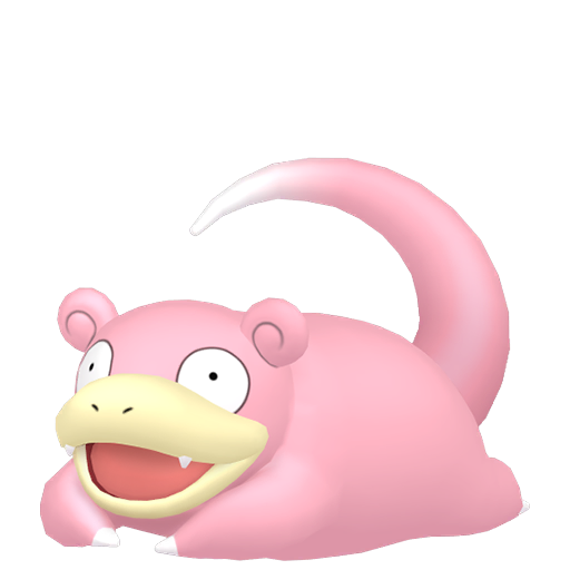 Slowpoke sprite from Pokemon Pokopia showing the Dopey Pokemon with Yawn and Water specialties