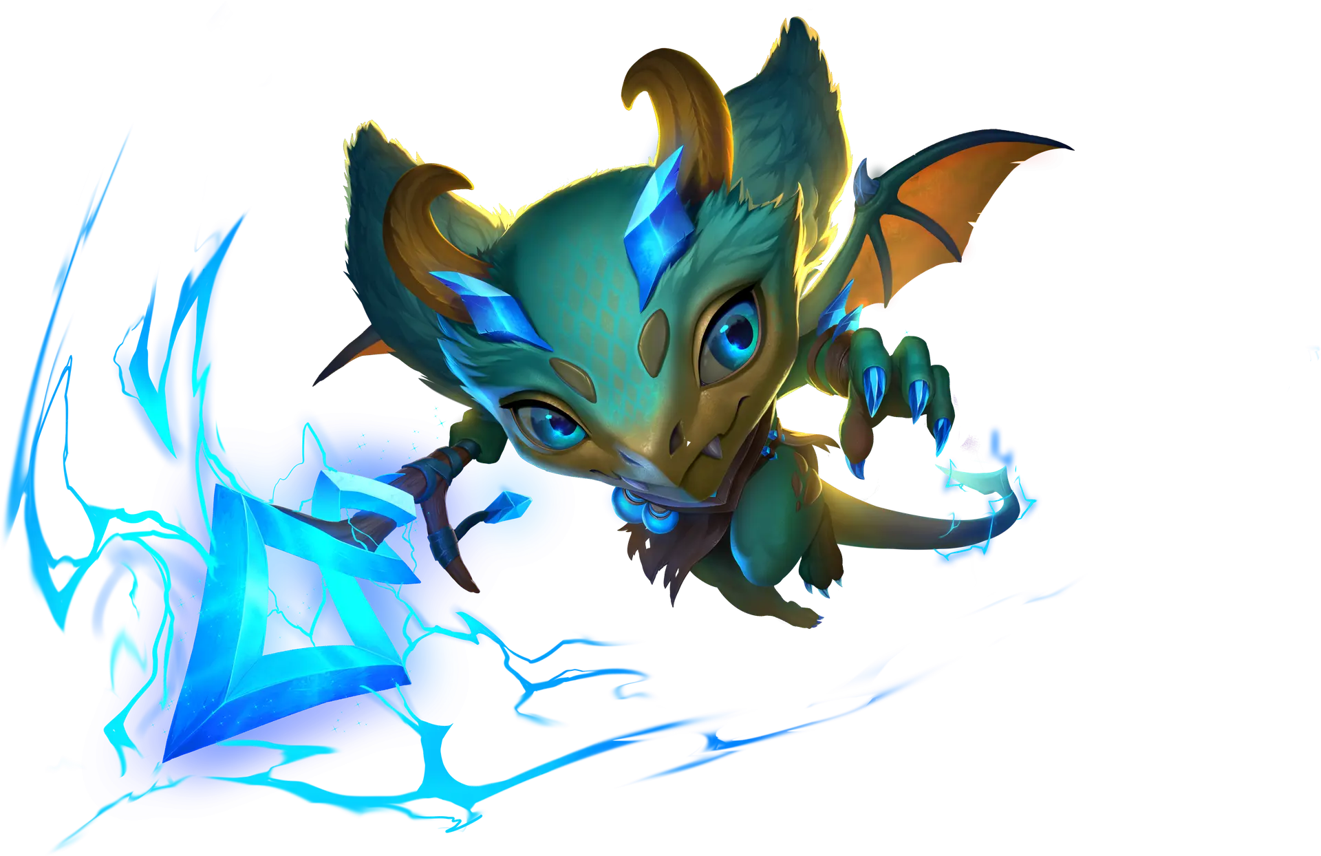 Sparkwing with blue energy around a staff.