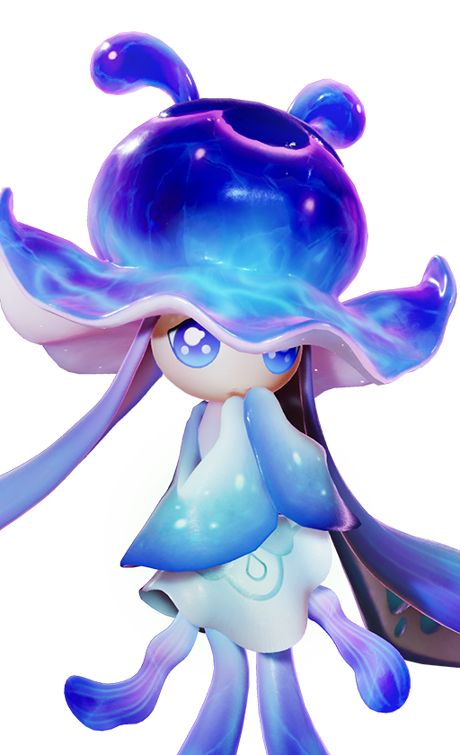 Official full-body artwork of the Aniimo Luminelle in its Rainstorm Form, a Electric and Water element Support role creature