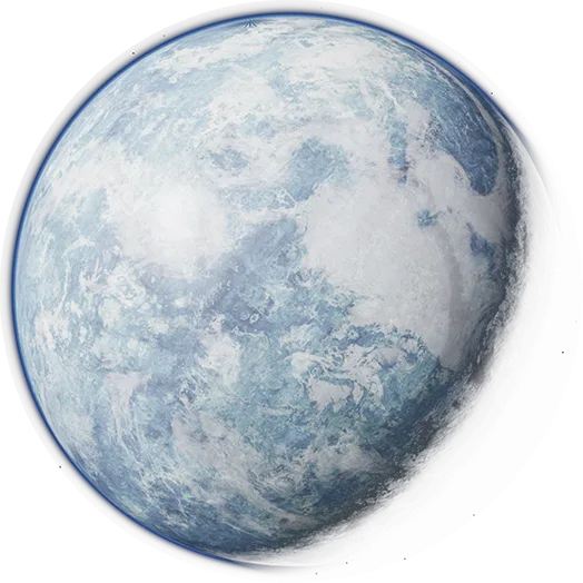 Official planet art of Ando Prime, an icy pale blue world