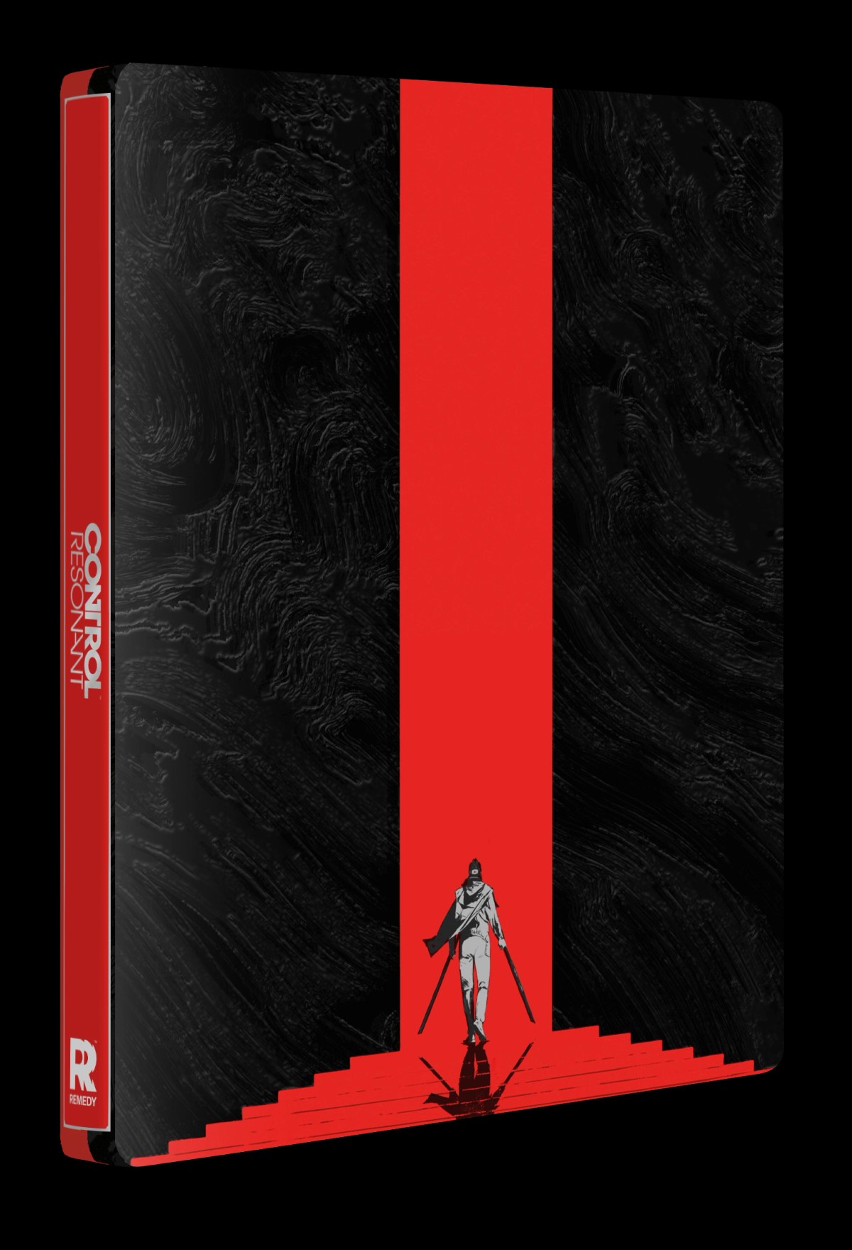SteelBook Edition case in black and red with a lone figure standing on a red staircase