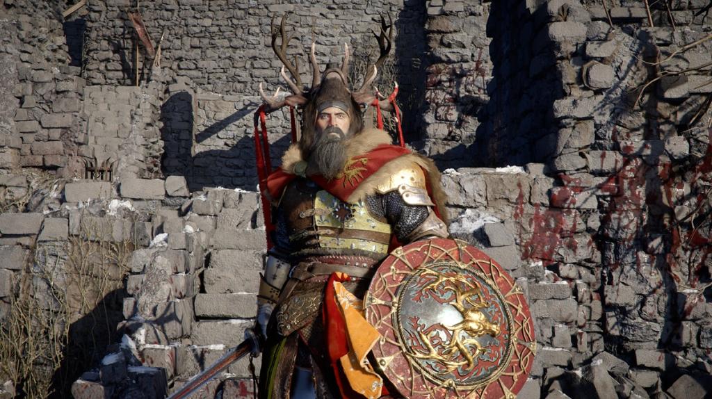 The Staglord boss fight in a snowy ruined throne room