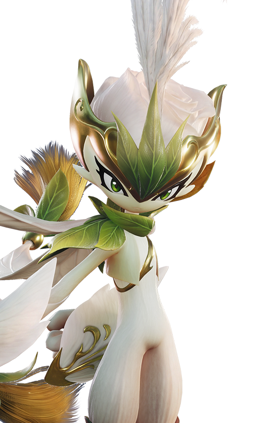 Official full-body artwork of the Aniimo Thornblade in its Towerwood Form, a Grass element DPS role creature