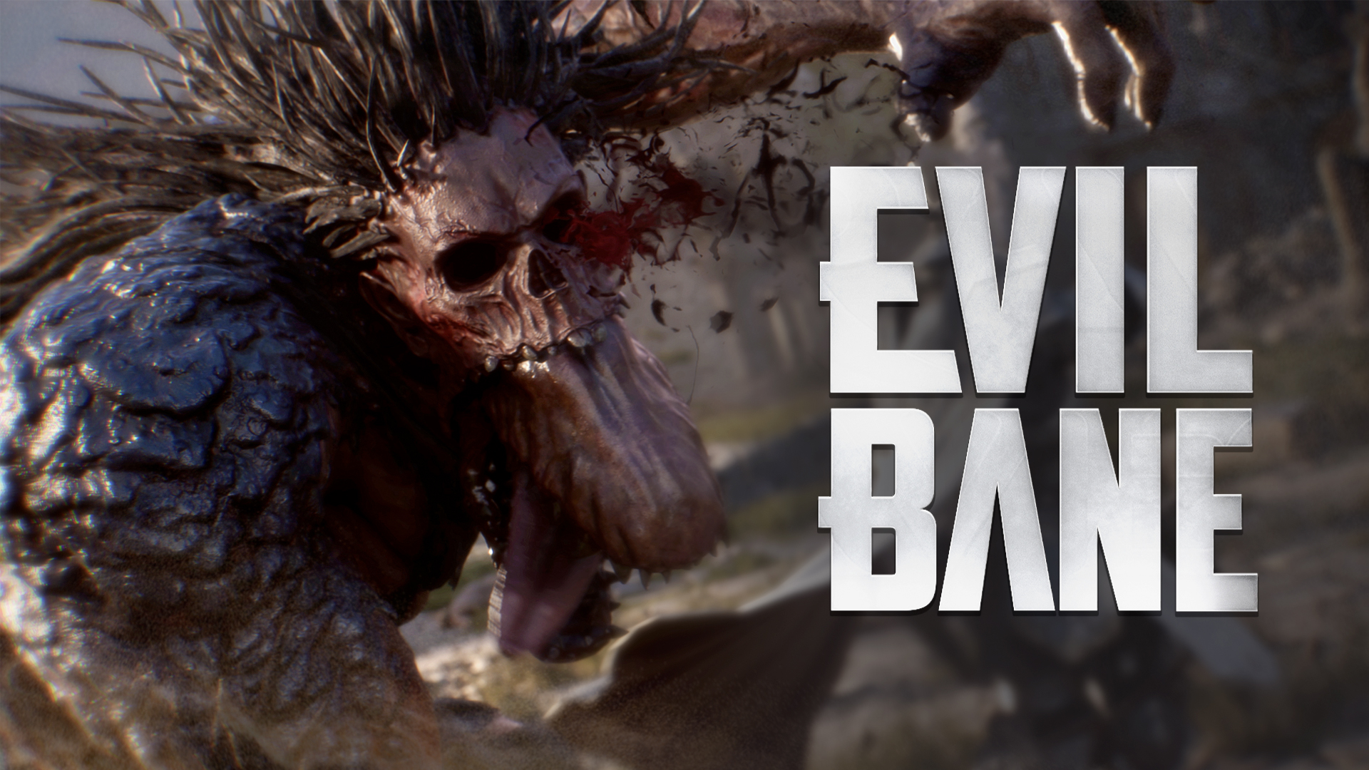 Official EVILBANE artwork of a demonic beast with an exposed skull and bristling spines