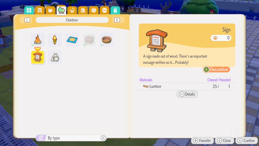 Habitat construction and Pokemon dwelling building shown in handheld mode